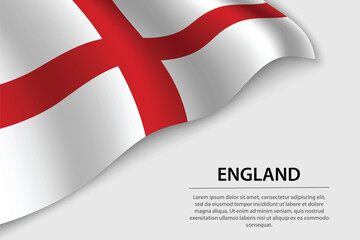 Wave flag of England on white background. Banner or ribbon vector template - obrazy, fototapety, plakaty