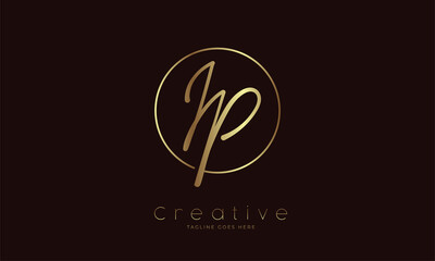 Initial IP Logo, handwritten letter IP in circle with gold colour, usable for Brand,, personal and company logos, vector illustration