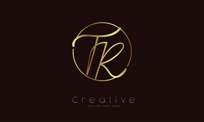Initial TR Logo, handwritten letter TR in circle with gold colour, usable for Brand,, personal and company logos, vector illustration - obrazy, fototapety, plakaty