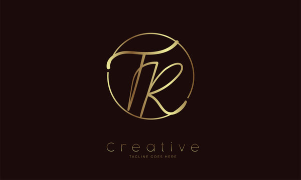 Initial TR Logo, handwritten letter TR in circle with gold colour, usable for Brand,, personal and company logos, vector illustration