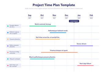 Fototapeta Business project time plan template with seven project tasks in time intervals. Easy to use for your website or presentation. obraz