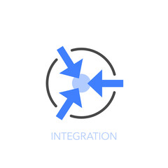 Integration symbol with three arrows pointing to the center of the circle. Easy to use for your website or presentation.