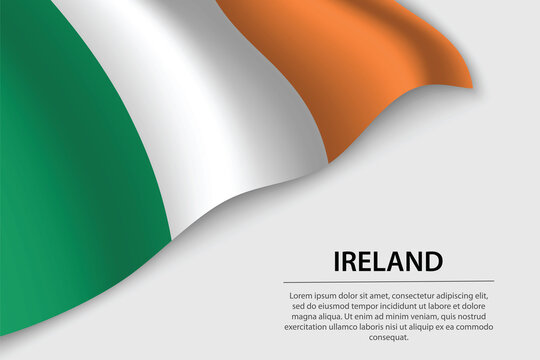 Wave flag of Ireland on white background. Banner or ribbon vector template - Powered by Adobe