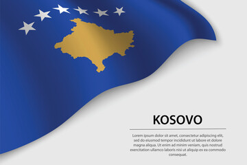 Wave flag of Kosovo on white background. Banner or ribbon vector template