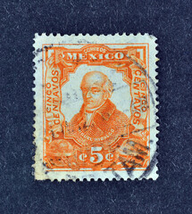 Cancelled postage stamp printed by Mexico, that shows portrait Miguel Hidalgo, Centenary of...