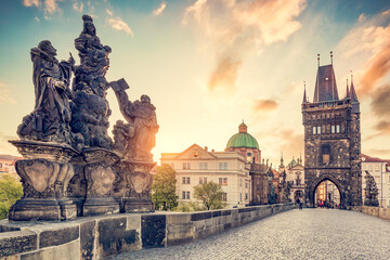 Charles Bridge in Prague, Czech Republic at sunrise