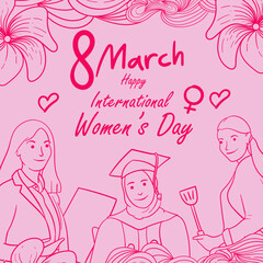 Handdrawn ilustration of International women's day for social media post