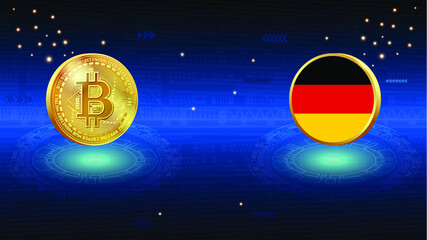Germany flag and Bitcoin crypto currency illustration concept for banner, website, landing page, ads, flyer template.