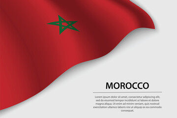 Obraz na płótnie Canvas Wave flag of Morocco on white background. Banner or ribbon vector template