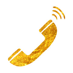 Hand drawn gold foil texture icon Landline telephone