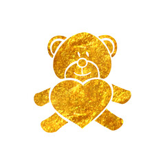 Hand drawn gold foil texture icon Teddy love