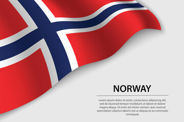 Wave flag of Norway on white background. Banner or ribbon vector template - obrazy, fototapety, plakaty