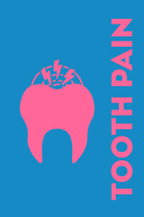 Tooth pain icon, Vector icon isolated on blue background, caries illness concept. Paper cut out style.