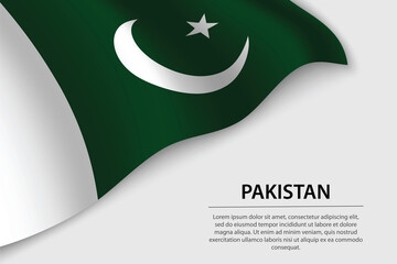 Wave flag of Pakistan on white background. Banner or ribbon vector template - obrazy, fototapety, plakaty