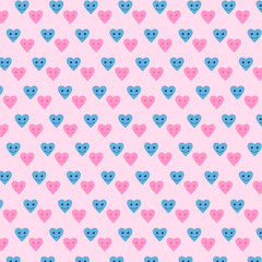 Happy Heart Mascot, Cartoon love. Cute loves cartoon with smiley face. Illustration of patterns isolated on colored background.