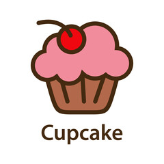 Logotipo con texto Cupcake con magdalena con cereza con líneas en varios colores