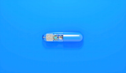 3d rendering of futuristic conception mechanical safe technologies pills heap up cyberpunk illustration footage