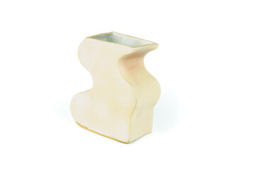 Empty ceramic vase, isolated on white background, side view.