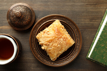 Concept of Ramadan Kareem month, top view