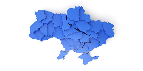 Map of Ukraine showing different regions. 3D Rendering