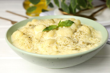 Concept of tasty food with gnocchi, close up