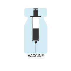 Flat icon of vaccine bottle and syringe. Isolated vector drawing on a white background.