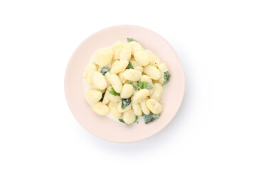 Plate with gnocchi isolated on white background