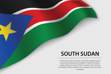 Wave flag of South Sudan on white background. Banner or ribbon vector template