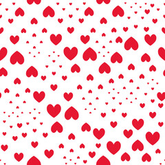 Red hearts. Seamless vector pattern. Endless ornament. Romantic print. Repeating symbols of love. Isolated colorless background. Flat style. Idea for web design, cover, wrapper, wallpaper.