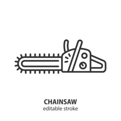 Chainsaw line icon. Hand electric saw vector symbol. Editable stroke.