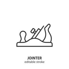 Jointer line vector icon. Wood plane tool for woodworker. Editable stroke. - obrazy, fototapety, plakaty
