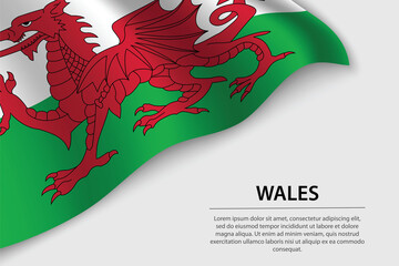 Wave flag of Wales on white background. Banner or ribbon vector - obrazy, fototapety, plakaty