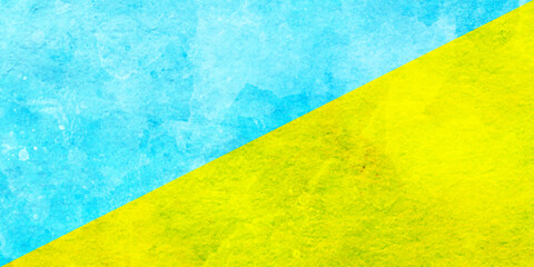 Ukraine Flag painted with grunge texture on concrete wall, Blue yellow wall background. 