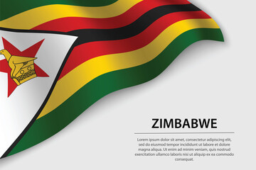 Wave flag of Zimbabwe on white background. Banner or ribbon vect