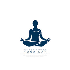 21 June- international yoga day, woman in yoga body posture. Vector
