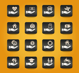 insurance hand icon set