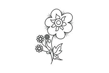 flower outline, natural floral branch elements, vector line illustration, continues line drawing, ornaments
