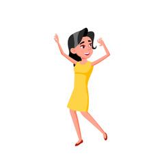 Girl Teenager Dancing On Birthday Party Vector. Beautiful Caucasian Lady Teen With Smile Dancing Active Dance On Festival Event. Character Dancer Enjoying Flat Cartoon Illustration
