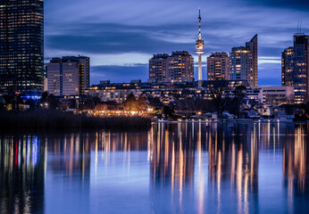 city skyline at night