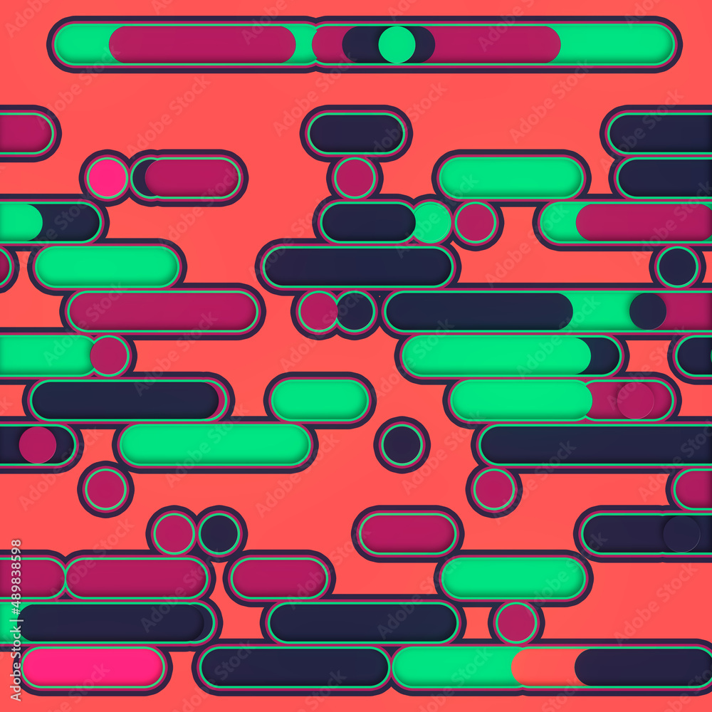Poster Pattern of colored geometric shapes. Abstract 3d rendering background. Decoration element digital illustration