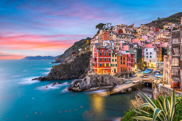 Riomaggiore, Italy in Cinque Terre at Dusk