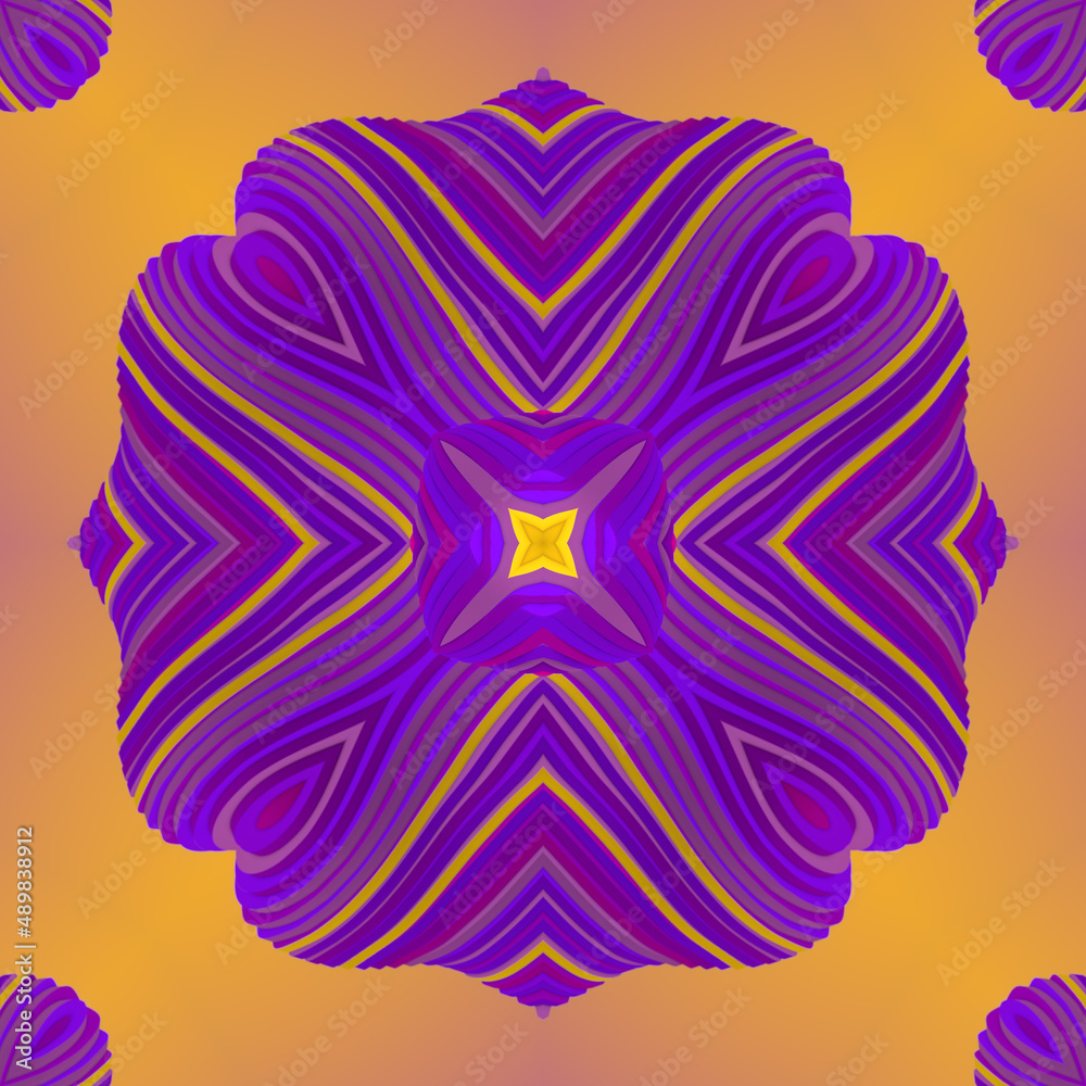 Poster Neon color kaleidoscopic pattern like a stylized fantasy flower. Abstract art poster. 3d rendering digital illustration