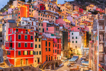 Riomaggiore, Italy in Cinque Terre at Dusk