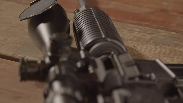 Macro dolly out over loaded AR-15