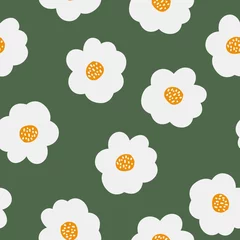 Foto op Canvas Seamless vintage pattern. White flowers. Green background. vector texture. fashionable print for textiles, wallpaper and packaging. © Алена Шенбель