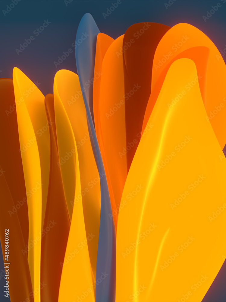 Poster Flying colorful stripes of fabric in the wind. Abstract 3d rendering digital illustration background. Design template
