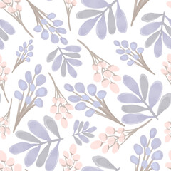 Hand drawn abstract ditsy flowers seamless pattern on white. Repeating floral vector pattern.