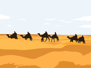 Camel caravan in the desert.