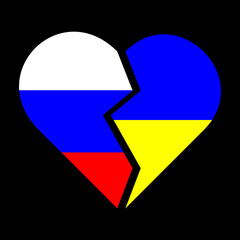 Broken heart with flags of russia and Ukraine