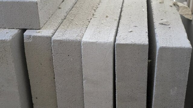 Close up view of a stack of silicate bricks